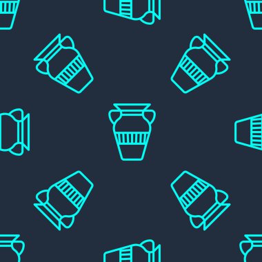 Yeşil çizgi Mısır vazosu ikonu mavi arka planda izole edilmiş pürüzsüz desen. Antik Mısır 'ın sembolü. Vektör.