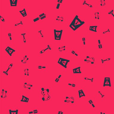 Sünger, tuvalet fırçası, elektrikli süpürge ve ıslak zemini pürüzsüz bir şekilde ayarla. Vektör.