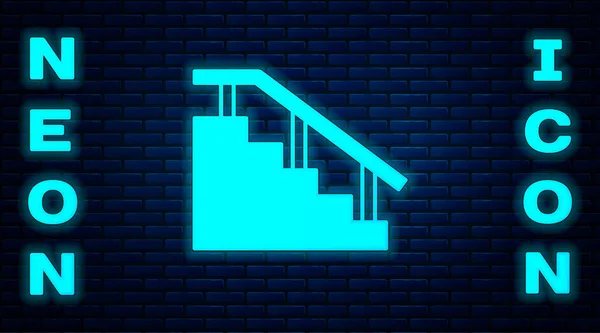 Светящиеся Неоновые Скейтбордовые Лестницы Рельсовой Иконкой Фоне Кирпичной Стены Вектор — стоковый вектор