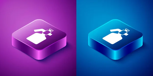 Isometric Paint Spray Gun Icon Isolated Blue Purple Background Square — Stock Vector