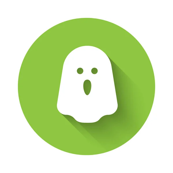Ikona Białego Ducha Odizolowana Długim Tle Cienia Wesołego Halloween Zielony — Wektor stockowy