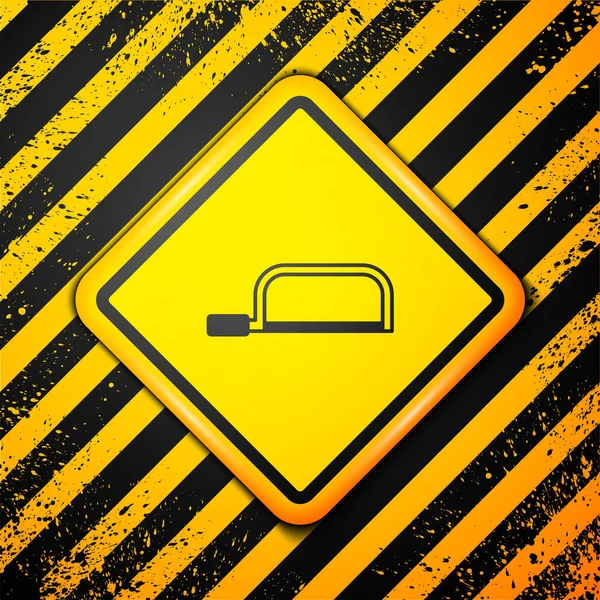 Black Hacksaw Icon Isolated Yellow Background Metal Saw Wood Metal — Vector de stock