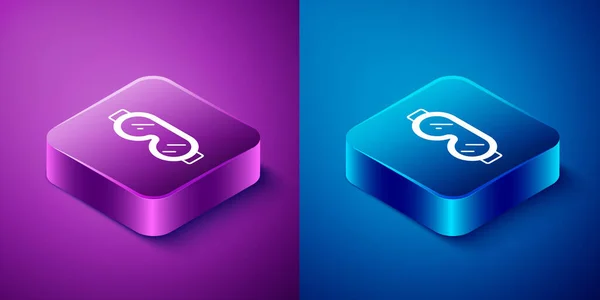 Isometric Safety Goggle Glasses Icon Isolated Blue Purple Background Square — Stock Vector