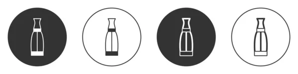 黑色瓶装液体 用于电子香烟图标 白色背景隔离 圆形按钮 — 图库矢量图片