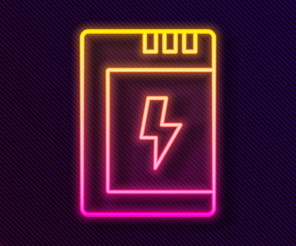 Glödande Neon Line Batteri För Kamera Ikon Isolerad Svart Bakgrund — Stock vektor