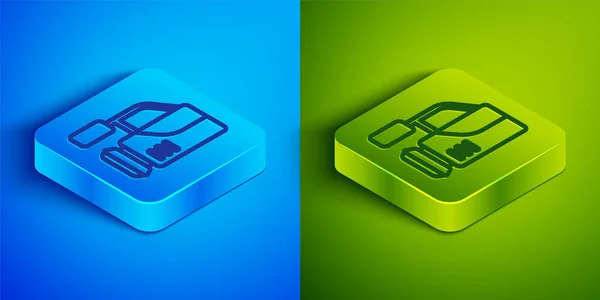 Isometric Line Cinema Camera Icon Isolated Blue Green Background Video — Stock Vector