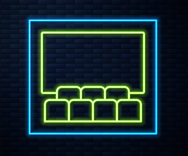 Duvarda Izole Edilmiş Ekran Simgesi Olan Parlak Neon Hattı Sinema — Stok Vektör