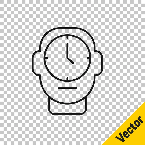 Ligne Noire Icône Horloge Isolé Sur Fond Transparent Symbole Temporel — Image vectorielle