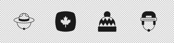 Установите Канадскую Шапку Ушанку Значок Хоккейного Шлема Вектор — стоковый вектор