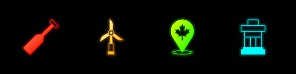 Set Paddle Wind Turbine Canadian Maple Leaf Inukshuk Icon Vecteur — Image vectorielle