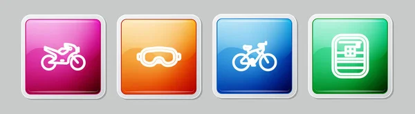 Definir Linha Motocicleta Óculos Esqui Bicicleta Kit Primeiros Socorros Botão — Vetor de Stock