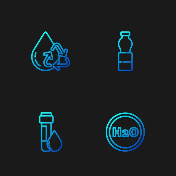 ラインを設定するH2Oのための化学式 水滴と試験管 リサイクルきれいなアクアとボトル グラデーションのアイコン ベクトル — ストックベクタ
