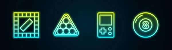 Set Line Juego Mesa Bolas Billar Triángulo Tetris Billar Icono — Vector de stock