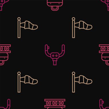 Bavullu konveyör bandı, koni meteoroloji rüzgâr çorapları ve uçak dümen dümenini pürüzsüz yola ayarlayın. Vektör.