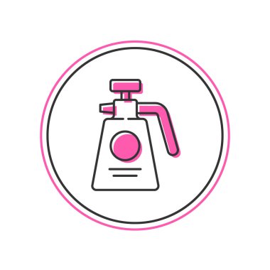 Su, gübre ve beyaz arka planda izole edilmiş kimyasal ikon için bahçe spreyi doldurulmuş. Vektör