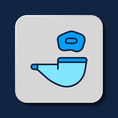 Filled outline Smoking pipe with smoke icon isolated on blue background. Tobacco pipe.  Vector