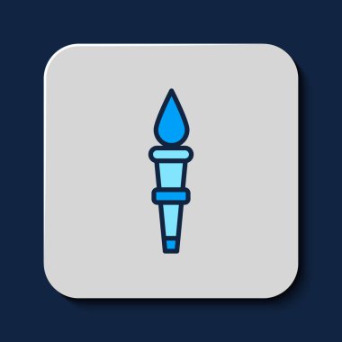 Doldurulmuş Meşale alev simgesi mavi arkaplanda izole edildi. Sembol ateşi sıcak, alev gücü, alev ve ısı. Vektör