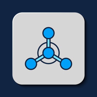 Filled outline Molecule icon isolated on blue background. Structure of molecules in chemistry, science teachers innovative educational poster.  Vector