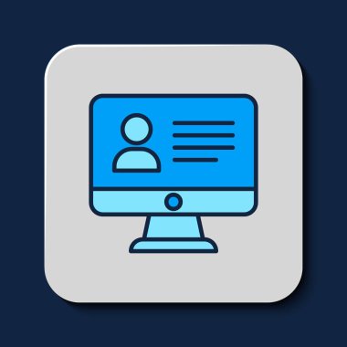 Doldurulmuş Çevrimiçi Sınıf simgesi mavi arkaplanda izole edildi. Çevrimiçi eğitim kavramı. Vektör