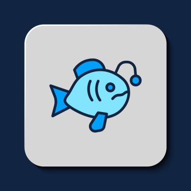 Filled outline Tropical fish icon isolated on blue background. Exotic fish.  Vector
