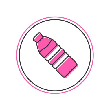 Beyaz arka planda izole edilmiş bir şişe dolusu su ikonu. Soda su içme tabelası. Vektör