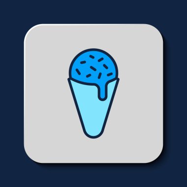 Filled outline Ice cream in waffle cone icon isolated on blue background. Sweet symbol.  Vector