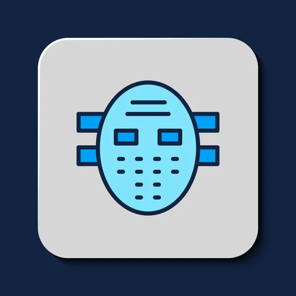 Gevulde Omtrek Hockey Masker Pictogram Geïsoleerd Blauwe Achtergrond Vector — Stockvector