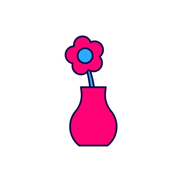 Filled Outline Flower Vase Icon Isolated White Background Vector — Vetor de Stock