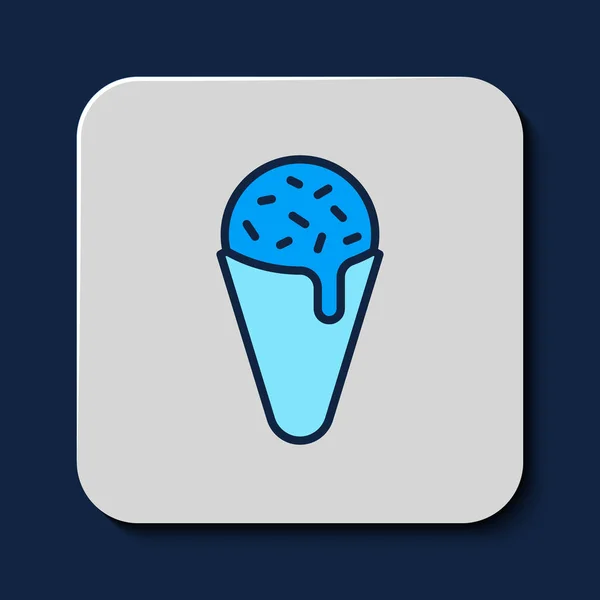 Filled Outline Ice Cream Waffle Cone Icon Isolated Blue Background — Image vectorielle
