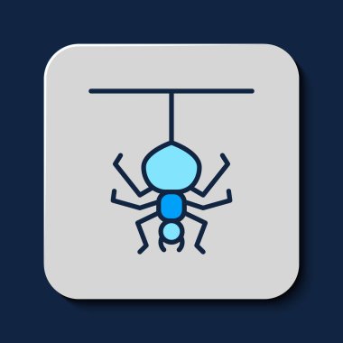 Filled outline Spider icon isolated on blue background. Happy Halloween party.  Vector