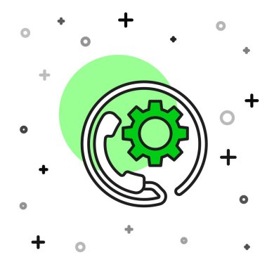 Doldurulmuş telefon hattı. Beyaz arka planda 24 saat destek ikonu izole edildi. Tüm gün müşteri destek merkezi. Tam zamanlı çağrı servisi. Vektör.