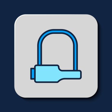 Mavi arka planda izole edilmiş bisiklet kilidi U şeklindeki endüstriyel ikon. Vektör.