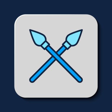 İçi doldurulmuş orta çağ mızrakları simgesi mavi arka planda izole edilmiş. Ortaçağ silahı. Vektör.