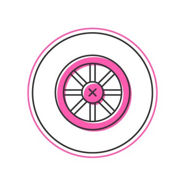 Beyaz arka planda izole edilmiş eski ahşap tekerlek simgesi. Vektör.