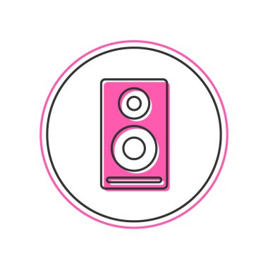 Doldurulmuş Stereo hoparlör simgesi beyaz arkaplanda izole edildi. Ses sistemi hoparlörleri. Müzik ikonu. Müzikal sütun hoparlörü. Vektör.
