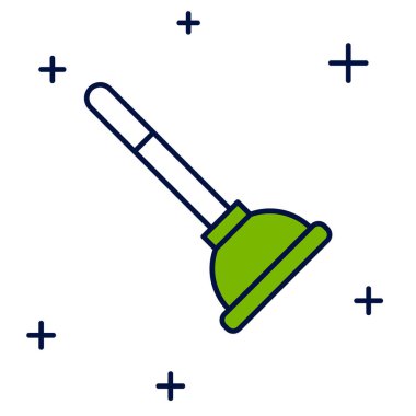 Beyaz arka planda izole edilmiş boru temizleme ikonu için ahşap kabzalı kauçuk pompası ile doldurulmuş. Tuvalet pompası. Vektör.