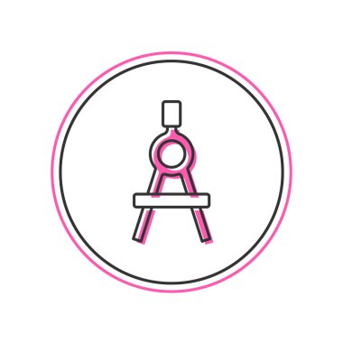 Doldurulmuş ana hatlı çizim simgesi beyaz arkaplanda izole edildi. Pusula işareti. Çizim ve eğitim araçları. Geometrik alet. Vektör.