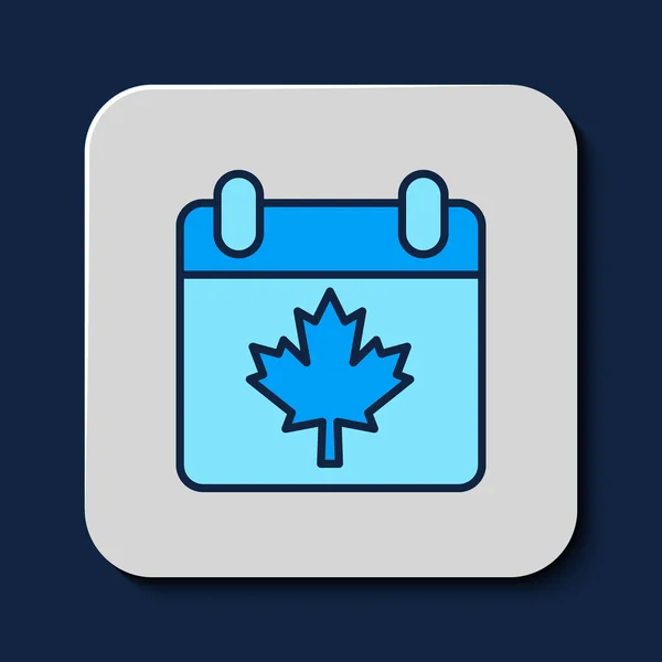 記入されたアウトライン青い背景に分離されたカエデの葉のアイコンでカナダの日 7月1日の独立記念日は カナダの国旗と一緒にカレンダーに記載されています ベクトル — ストックベクタ