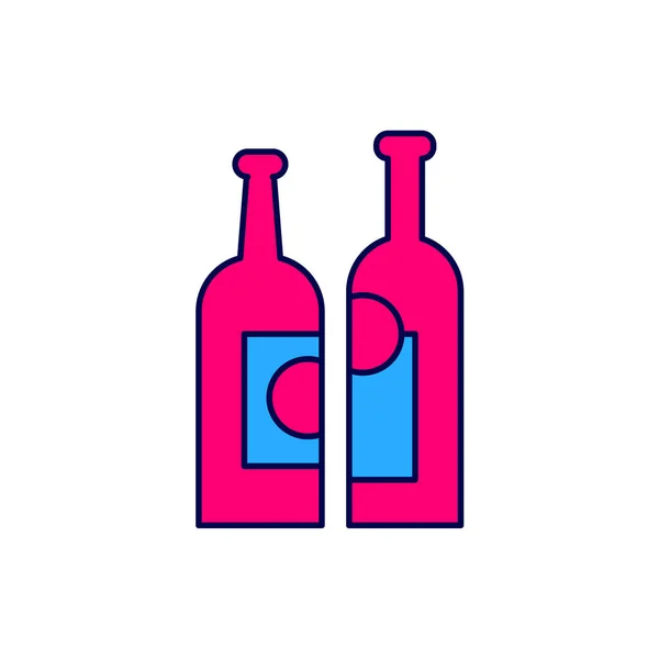 Contorno Riempito Bottiglie Icona Del Vino Isolate Sfondo Bianco Vettore — Vettoriale Stock