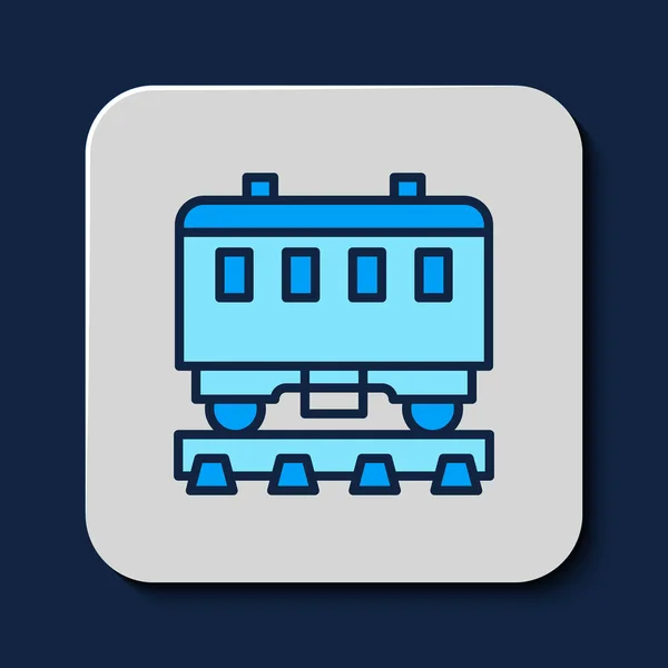 Esquema Rellenado Icono Vagones Tren Pasajeros Aislado Sobre Fondo Azul — Vector de stock