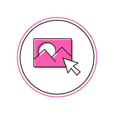 Beyaz arkaplanda izole edilmiş ana hatlı fotoğraf rötuşlama simgesi. Fotoğrafçı, fotoğrafçılık, rötuş ikonu. Vektör.