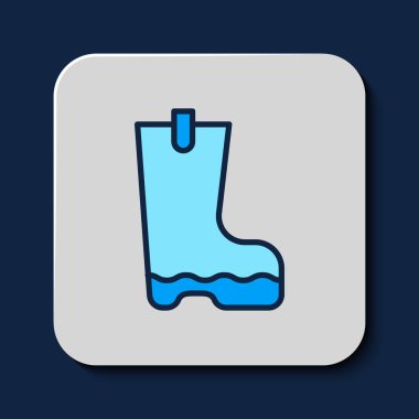 Filled outline Waterproof rubber boot icon isolated on blue background. Gumboots for rainy weather, fishing, gardening. Vector.