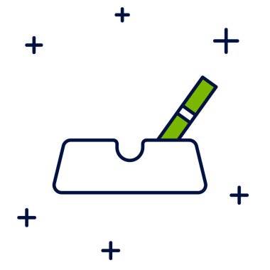 Beyaz arka planda izole edilmiş sigara ikonu ile ana hatları doldurulmuş. Vektör.