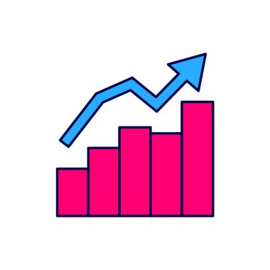 Doldurulmuş finansal büyüme ikonu beyaz arka planda izole edildi. Gelirleri arttırıyorum. Vektör.