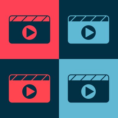 Pop Art Movie alkışlayıcı simgesi renk arkaplanında izole edildi. Film alkışlama tahtası. Alkış tahtası işareti. Sinema yapımı ya da medya endüstrisi. Vektör.