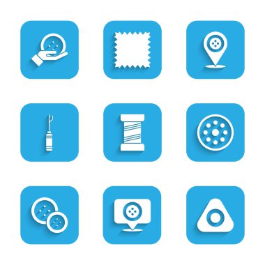 Dikiş ipliği konumu tebeşir dükkanı düğmesi Awl aracı ve simgesini ayarla. Vektör.