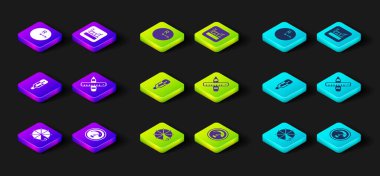 Parçaların çemberini ayarla Hız göstergesi medikal termometre çapraz cetvel ve kalem grafiği şeması ve yarıçap simgesi. Vektör.