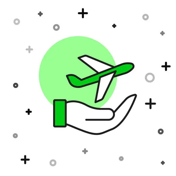 Filled Outline Plane Hand Icon Isolated White Background Flying Airplane — Stok Vektör