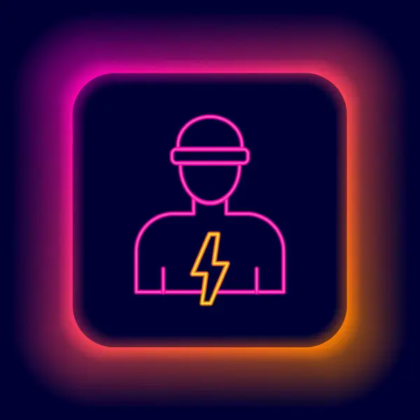 Linea Neon Incandescente Icona Ingegnere Tecnico Elettricista Isolato Sfondo Nero — Vettoriale Stock