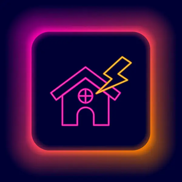 Glowing Neon Line House Lightning Icon Isolated Black Background House —  Vetores de Stock